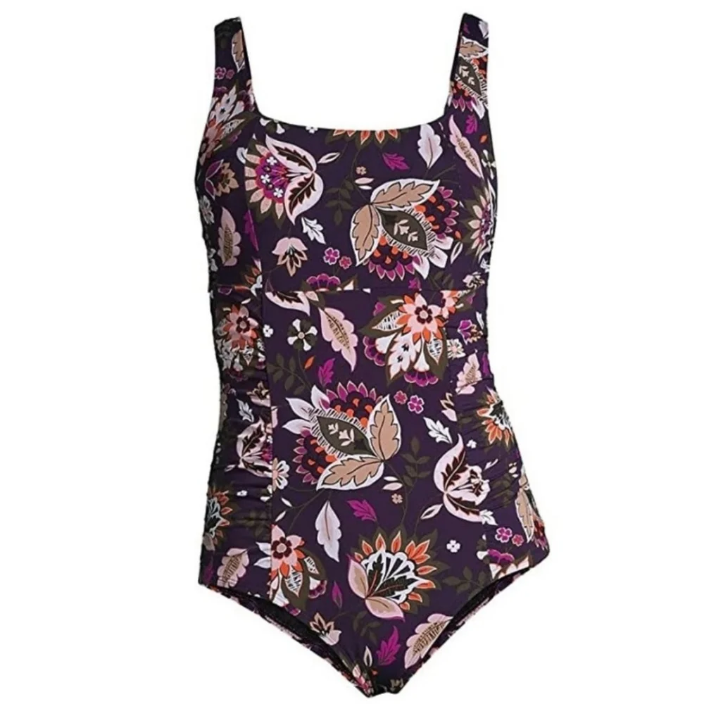 Lands' End Womens Rouched Squareneck One Piece Swimsuit